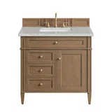 Brittany 36" Single Vanity, Pecan w/ 3 CM Eternal Jasmine Pearl Silestone Top
