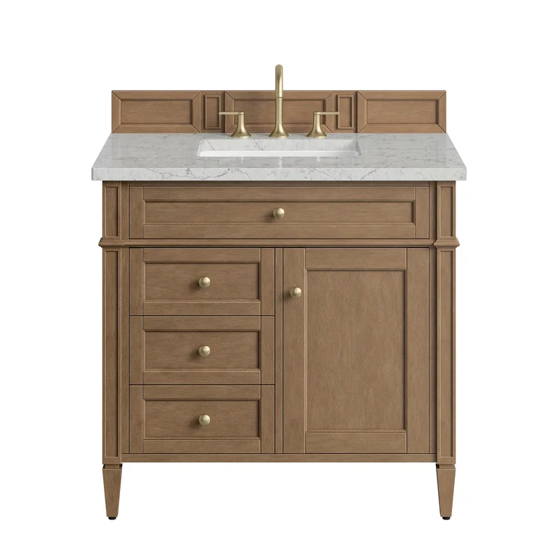 Brittany 36" Single Vanity, Pecan w/ 3 CM Eternal Jasmine Pearl Silestone Top