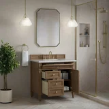 Brittany 36" Single Vanity, Pecan w/ 3 CM Eternal Jasmine Pearl Silestone Top