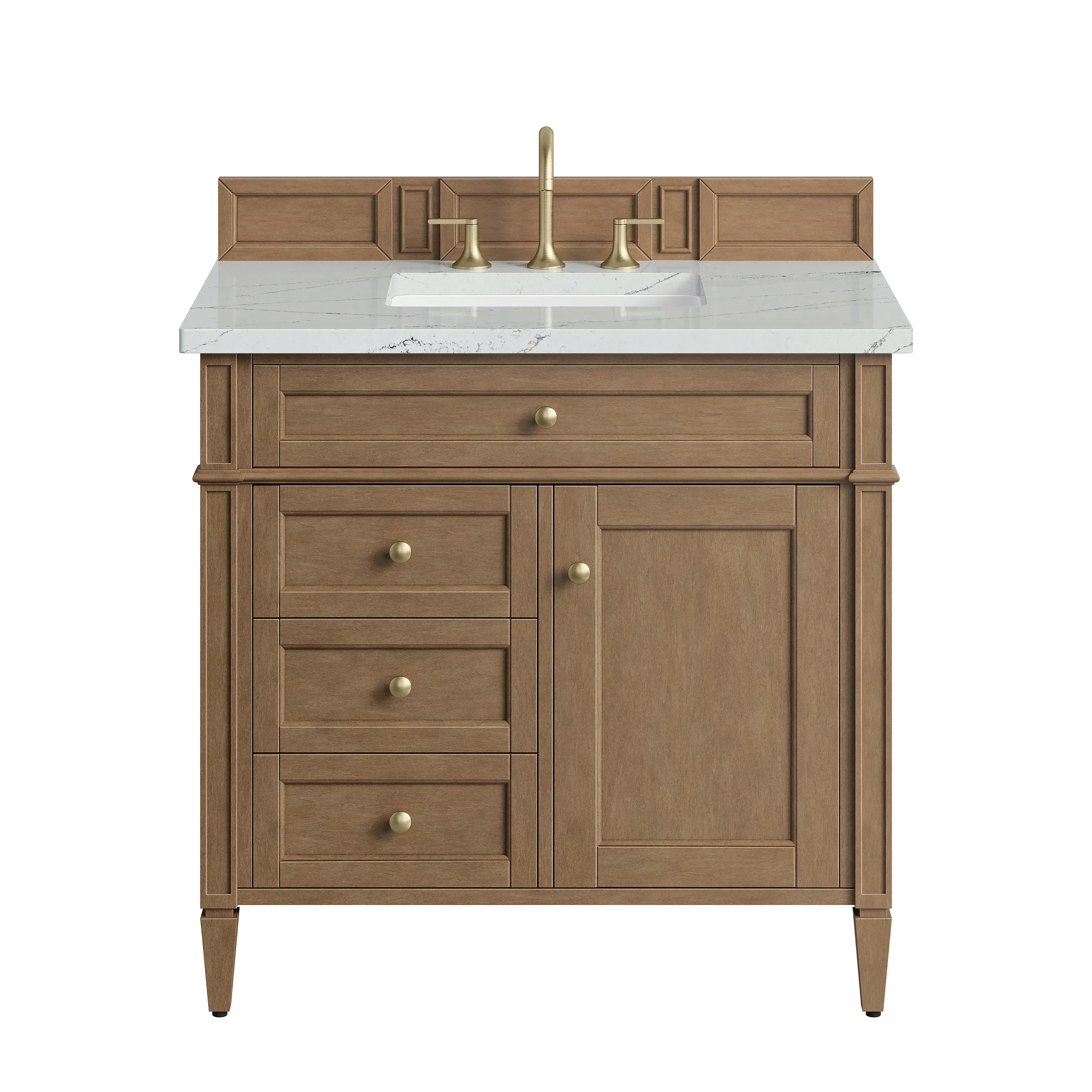 Brittany 36" Single Vanity, Pecan w/ 3 CM Ethereal Noctis Silestone Top