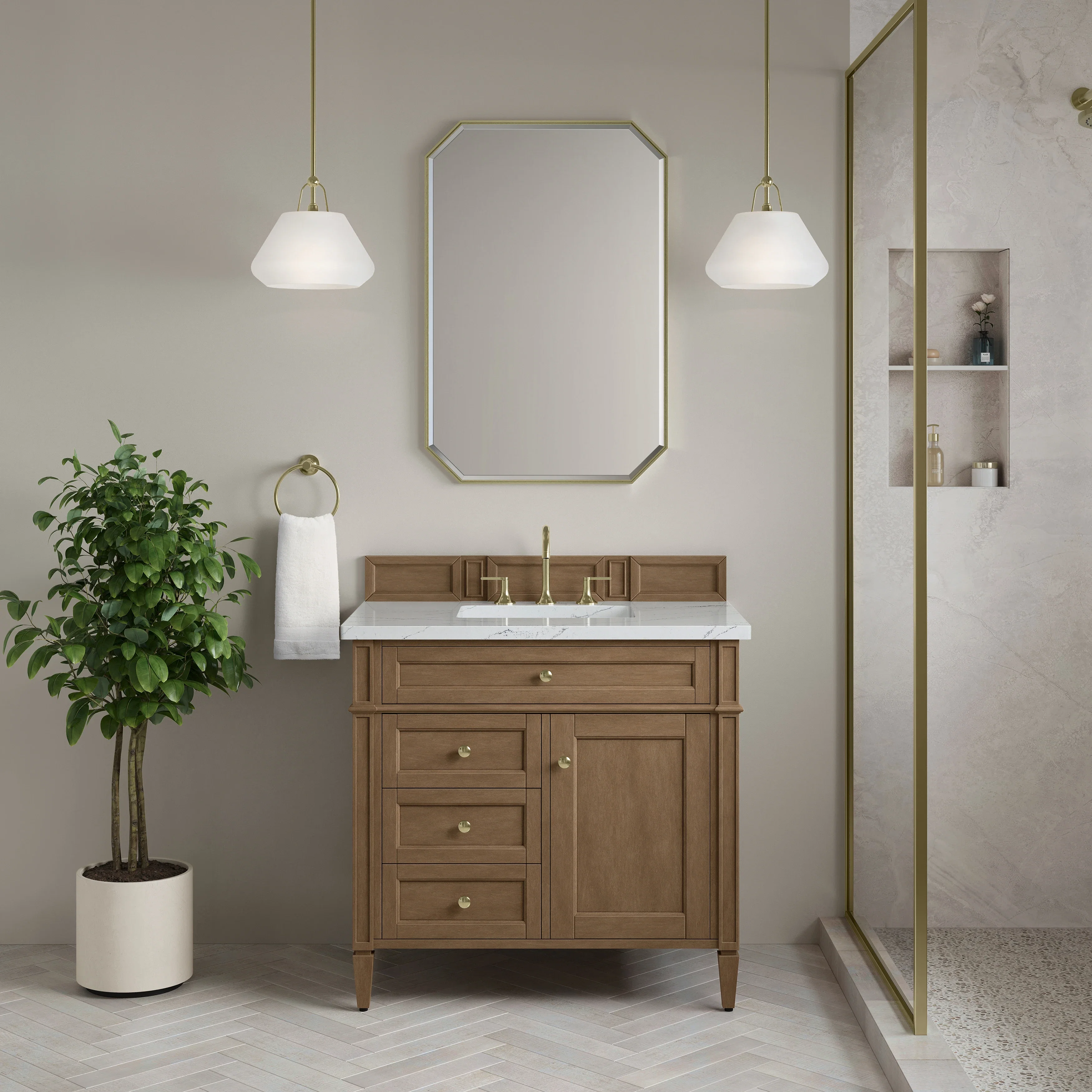 Brittany 36" Single Vanity, Pecan w/ 3 CM Ethereal Noctis Silestone Top