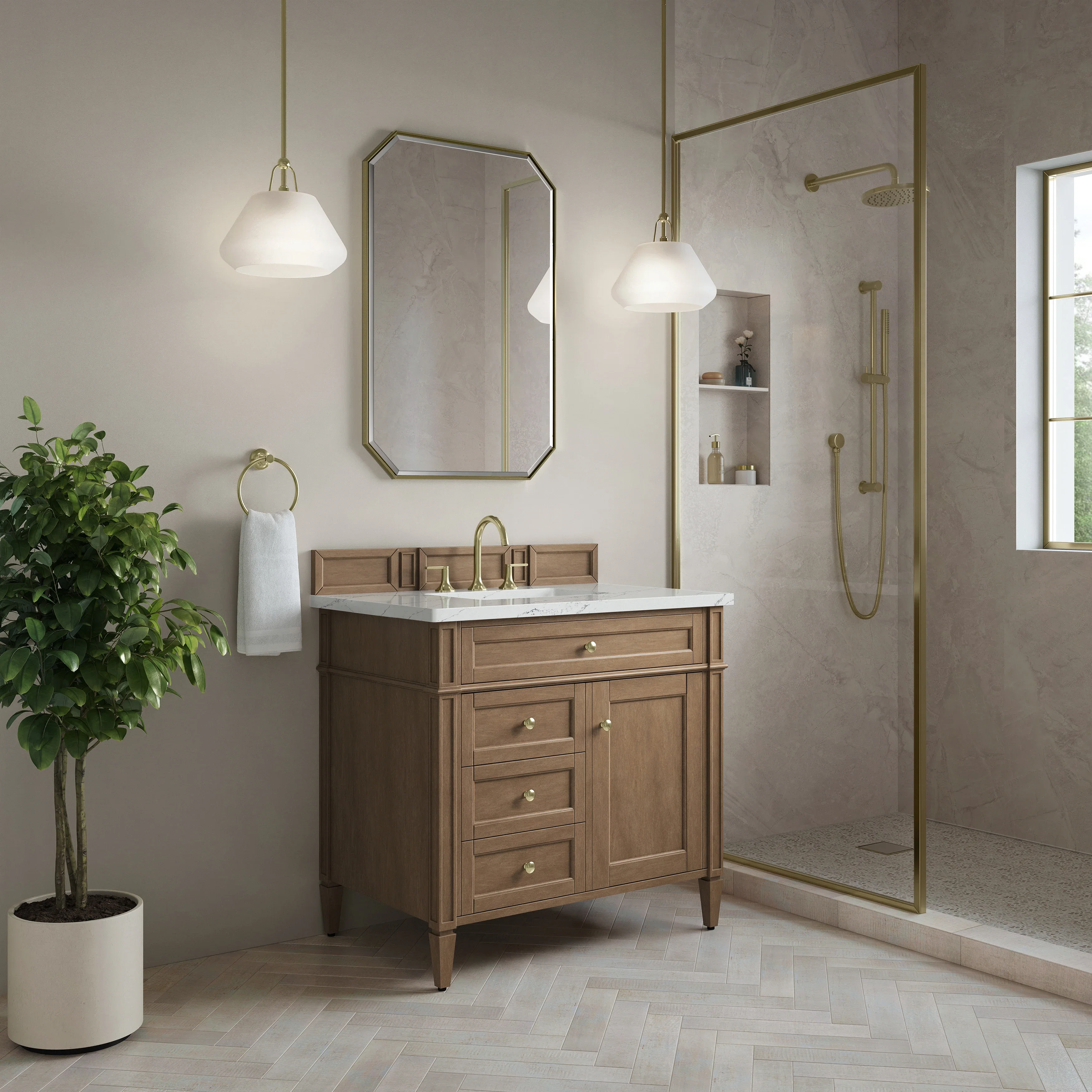 Brittany 36" Single Vanity, Pecan w/ 3 CM Ethereal Noctis Silestone Top
