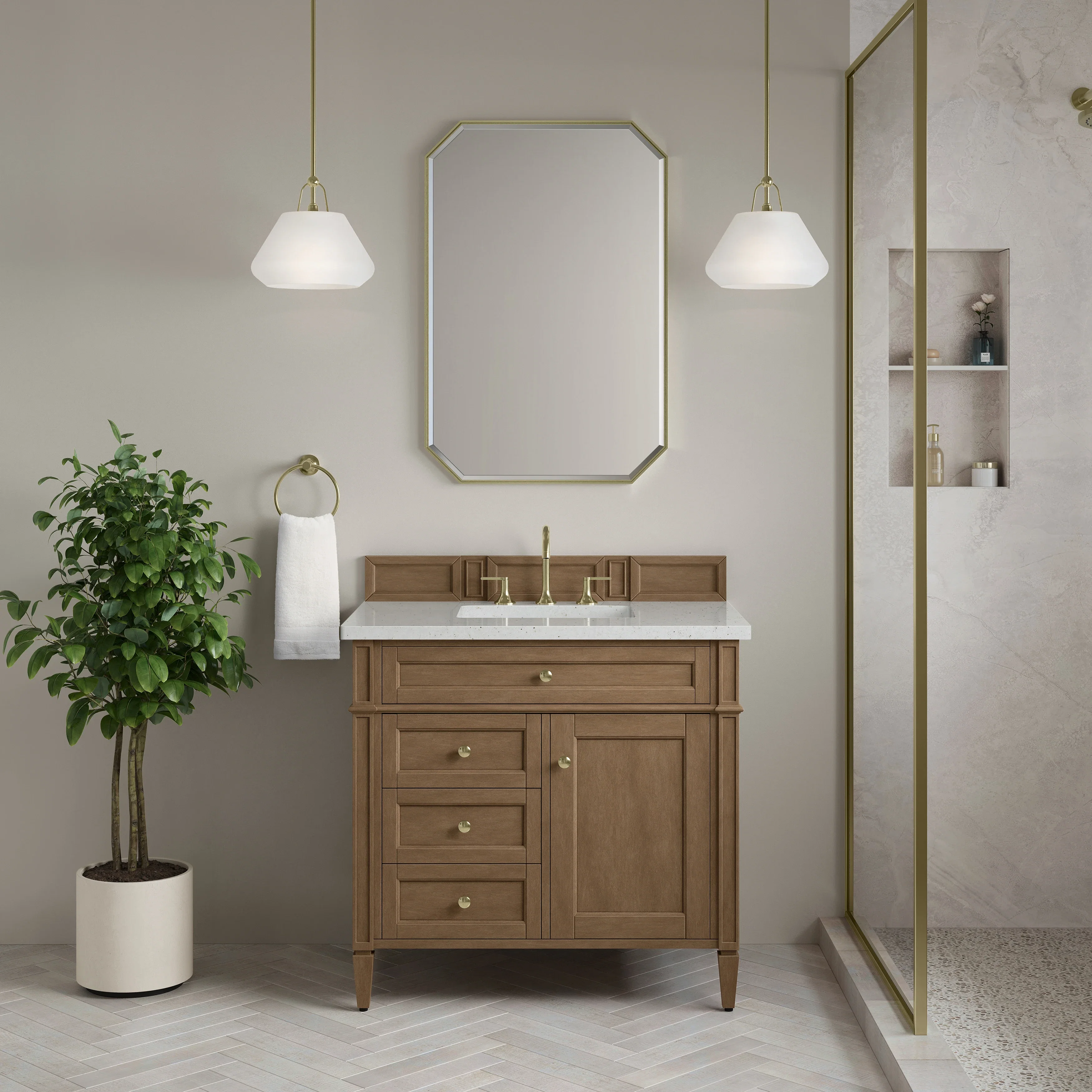 Brittany 36" Single Vanity, Pecan w/ 3 CM Lime Delight Silestone Top