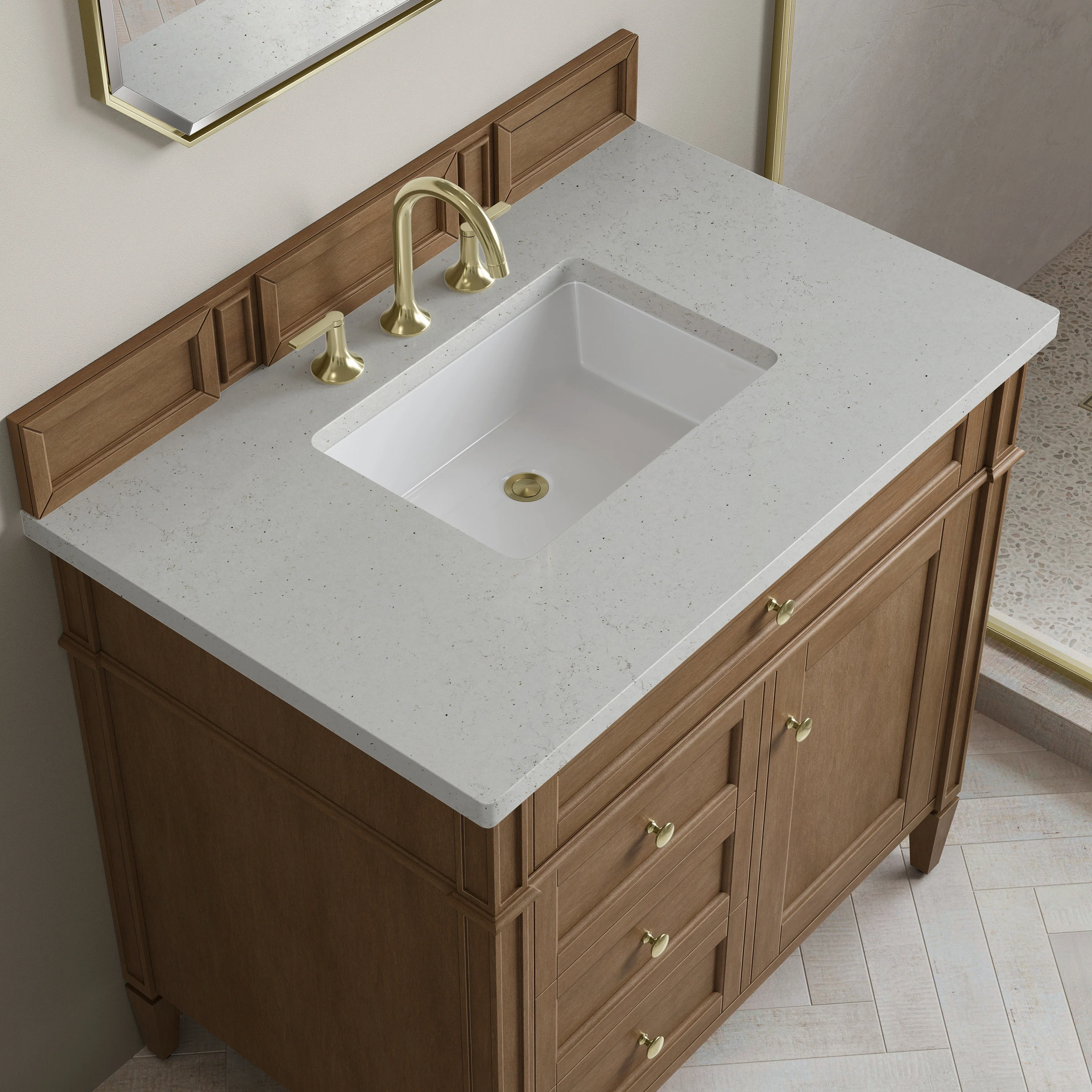 Brittany 36" Single Vanity, Pecan w/ 3 CM Lime Delight Silestone Top