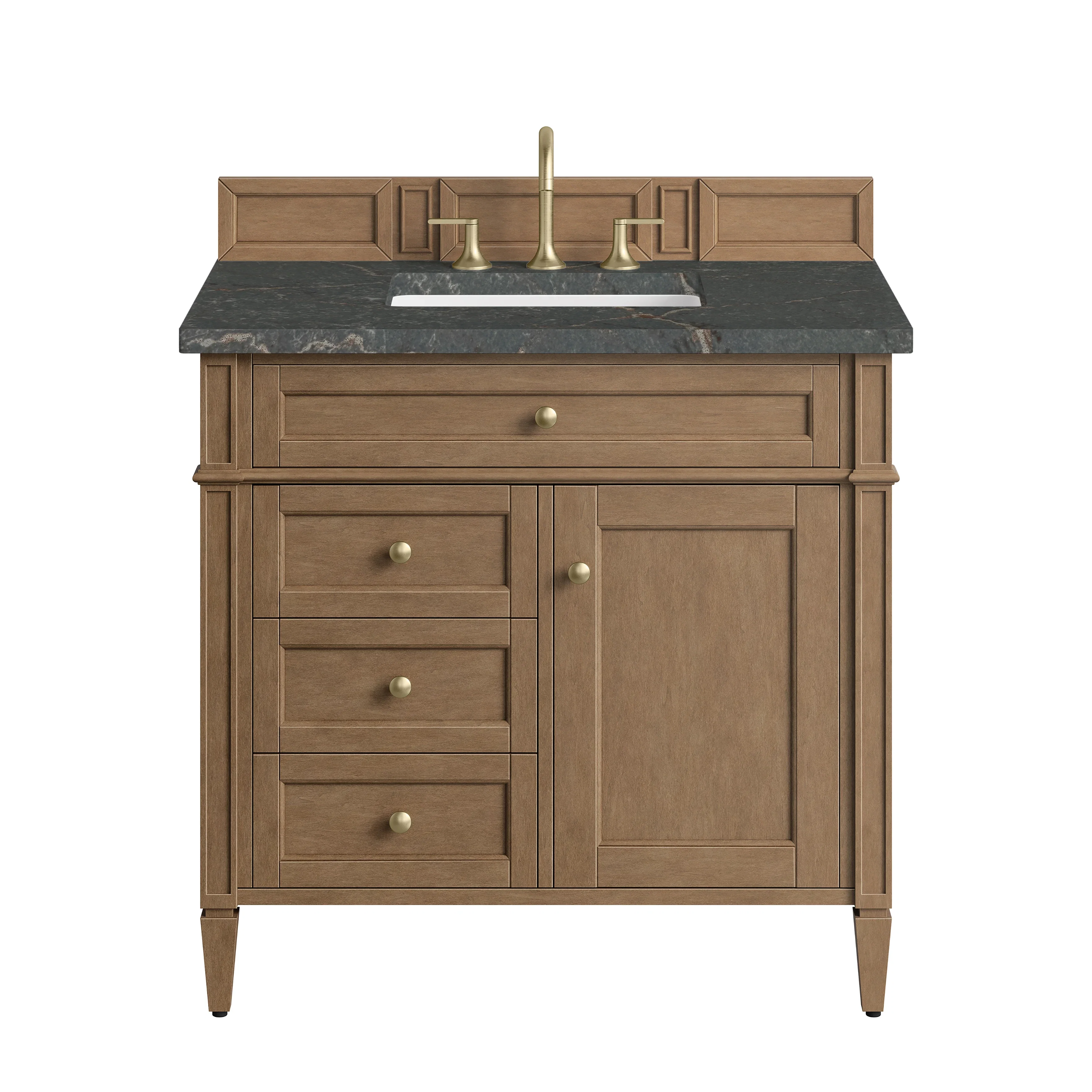 Brittany 36" Single Vanity, Pecan w/ 3 CM Parisien Bleu Silestone Top