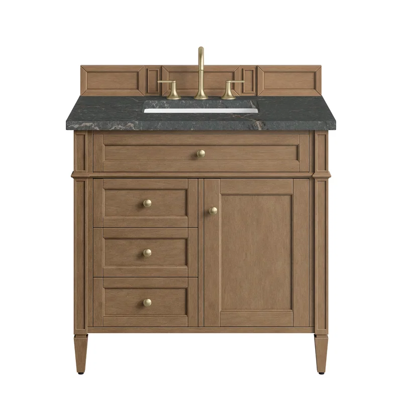 Brittany 36" Single Vanity, Pecan w/ 3 CM Parisien Bleu Silestone Top