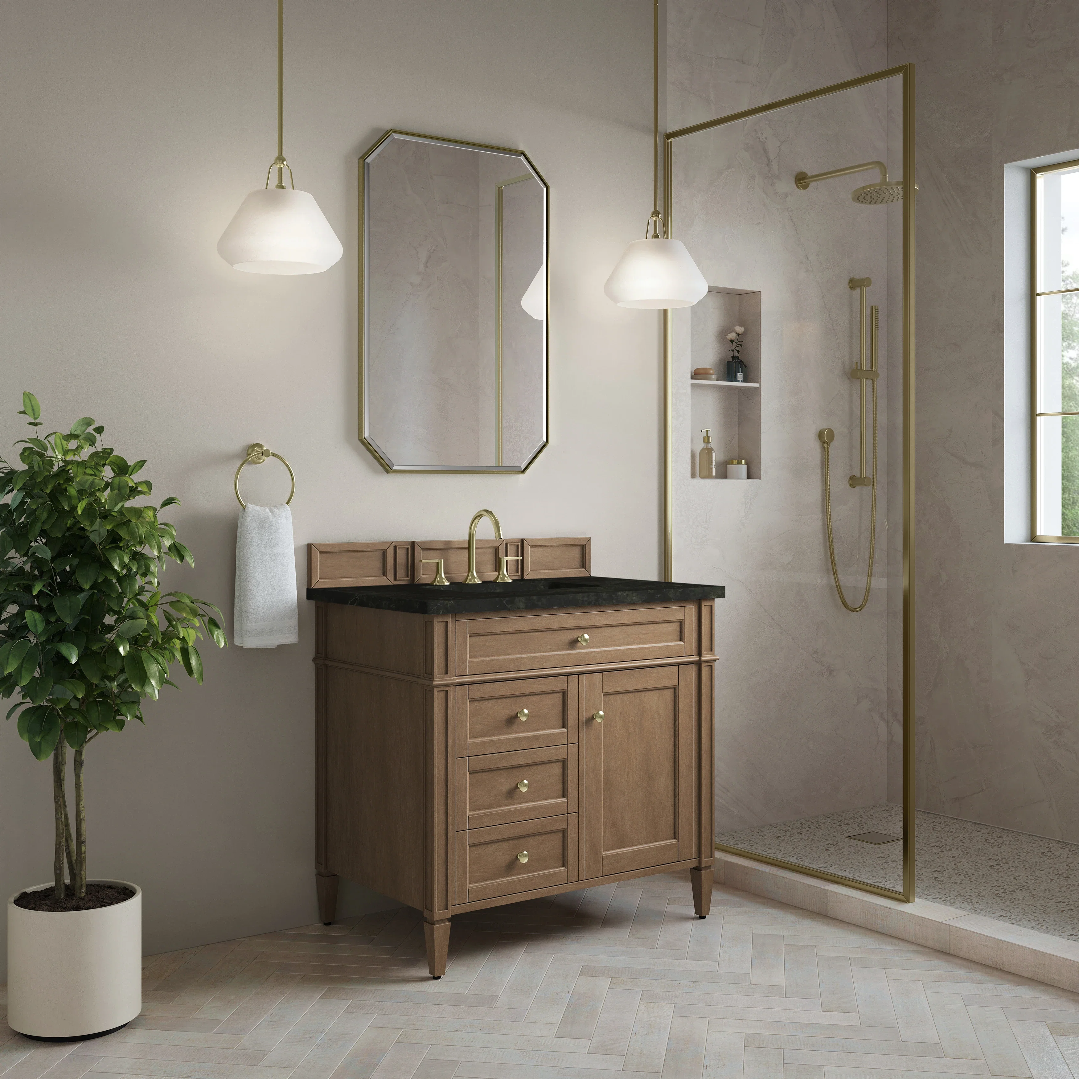 Brittany 36" Single Vanity, Pecan w/ 3 CM Phantome Eclos Top