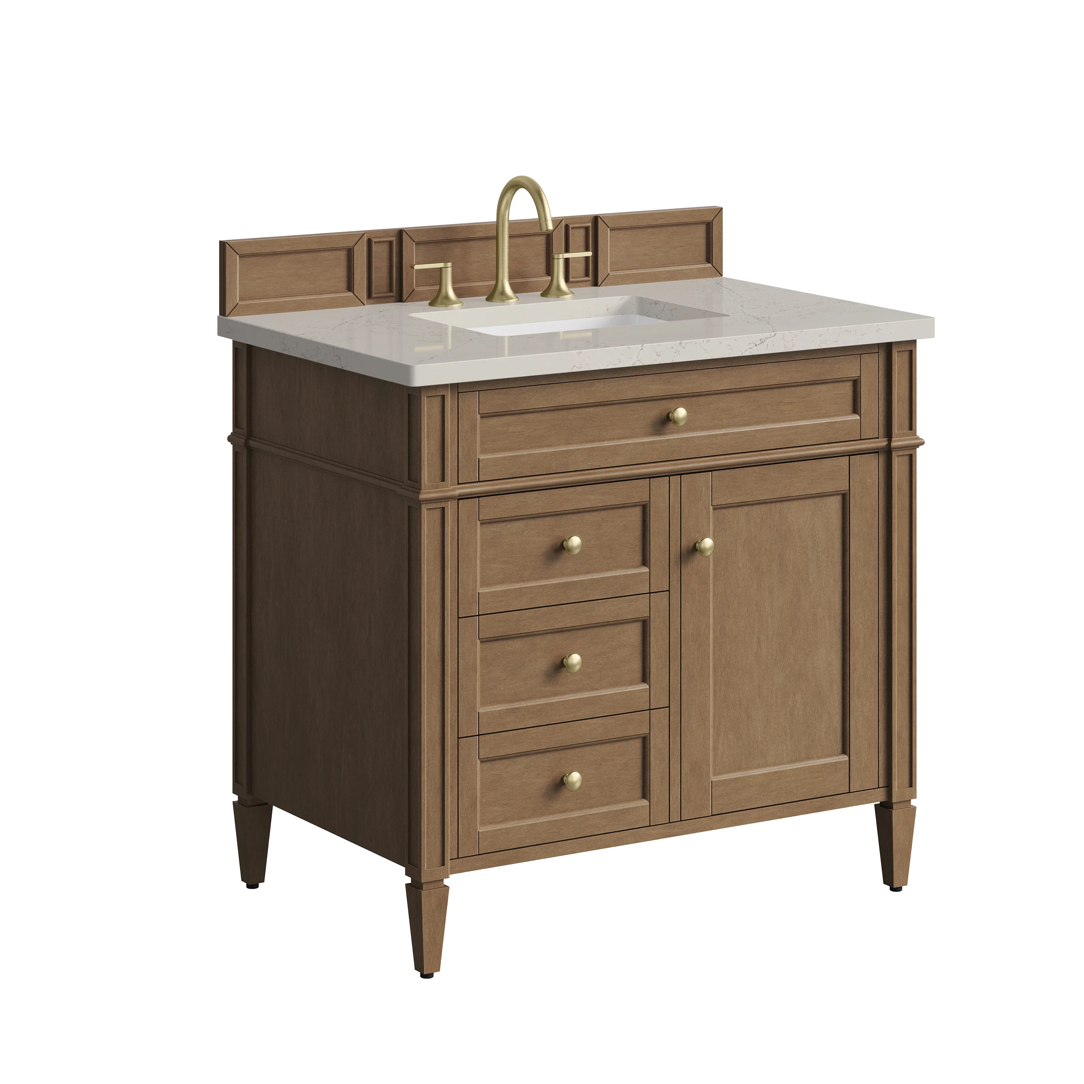 Brittany 36" Single Vanity, Pecan w/ 3 CM Siberian Silestone Top