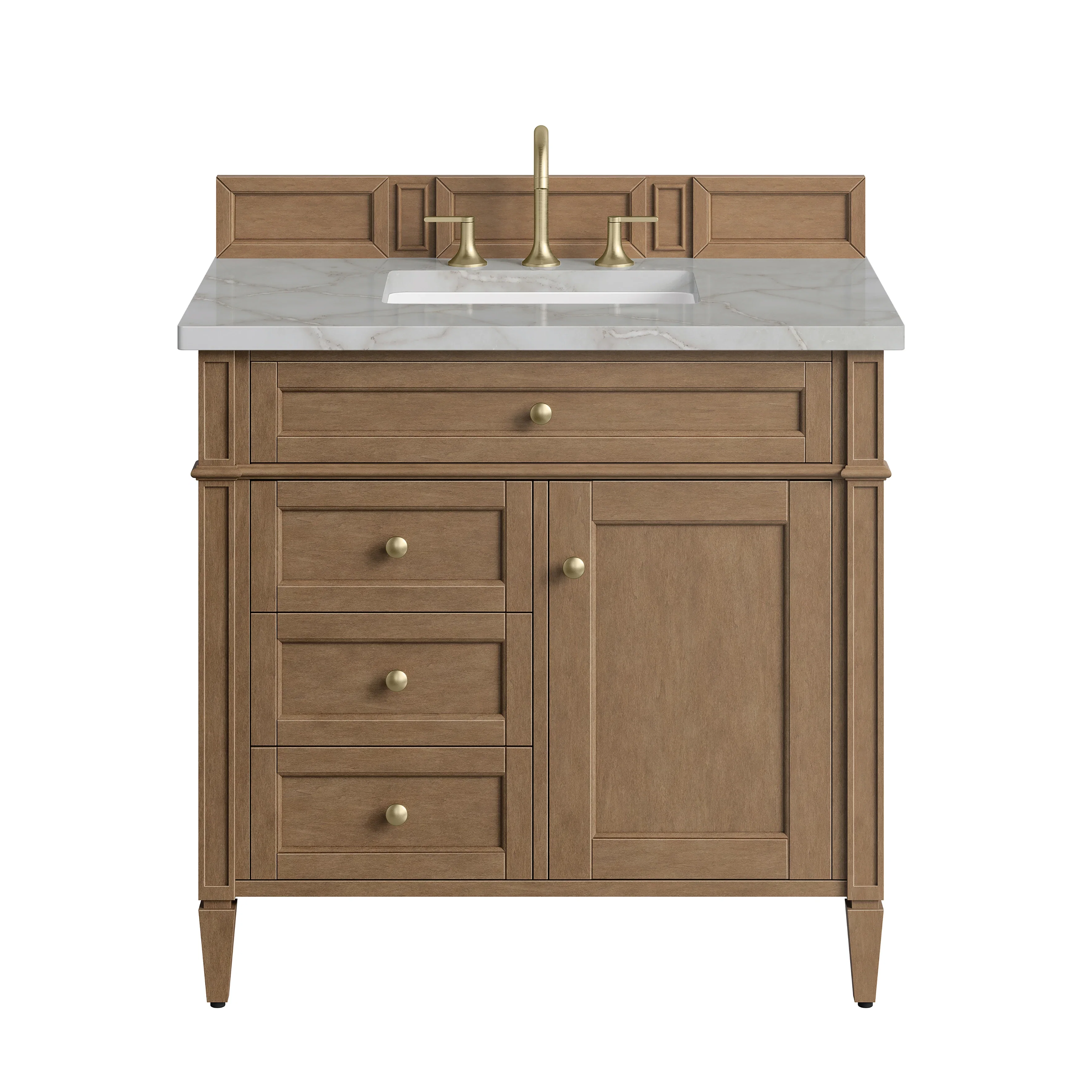 Brittany 36" Single Vanity, Pecan w/ 3 CM Victorian Silver Silestone Top