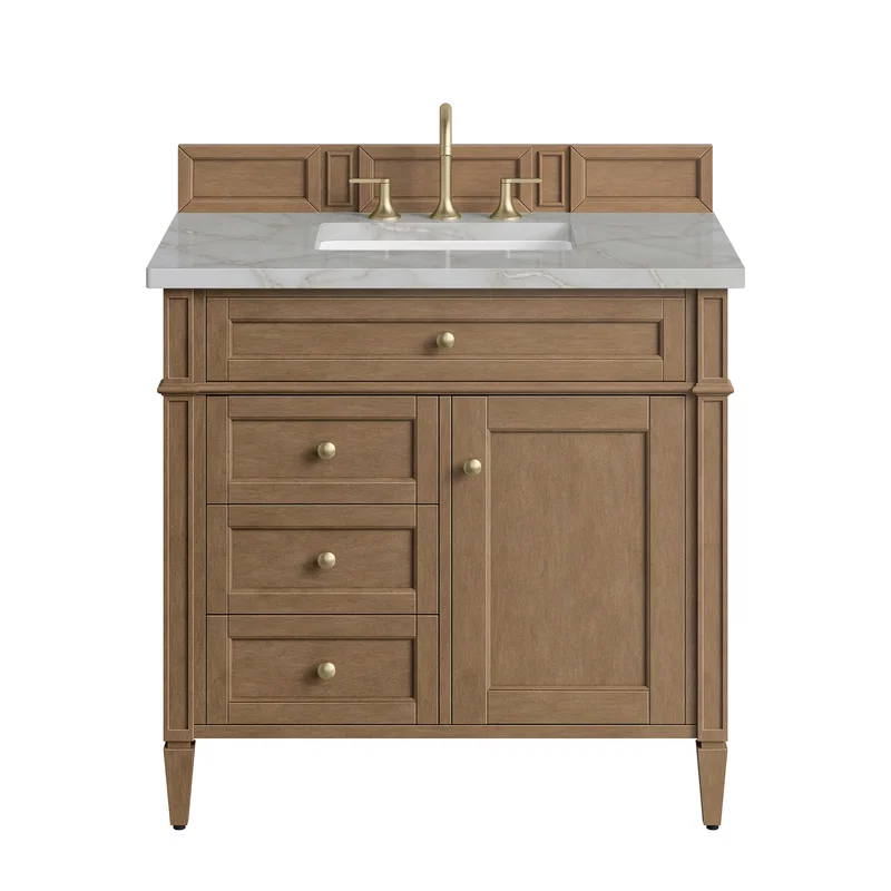 Brittany 36" Single Vanity, Pecan w/ 3 CM Victorian Silver Silestone Top