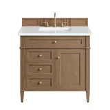 Brittany 36" Single Vanity, Pecan w/ 3 CM White Zeus Silestone Top