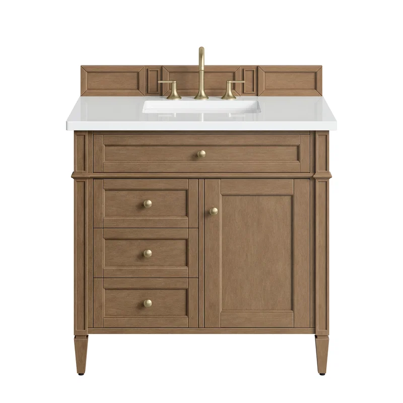 Brittany 36" Single Vanity, Pecan w/ 3 CM White Zeus Silestone Top