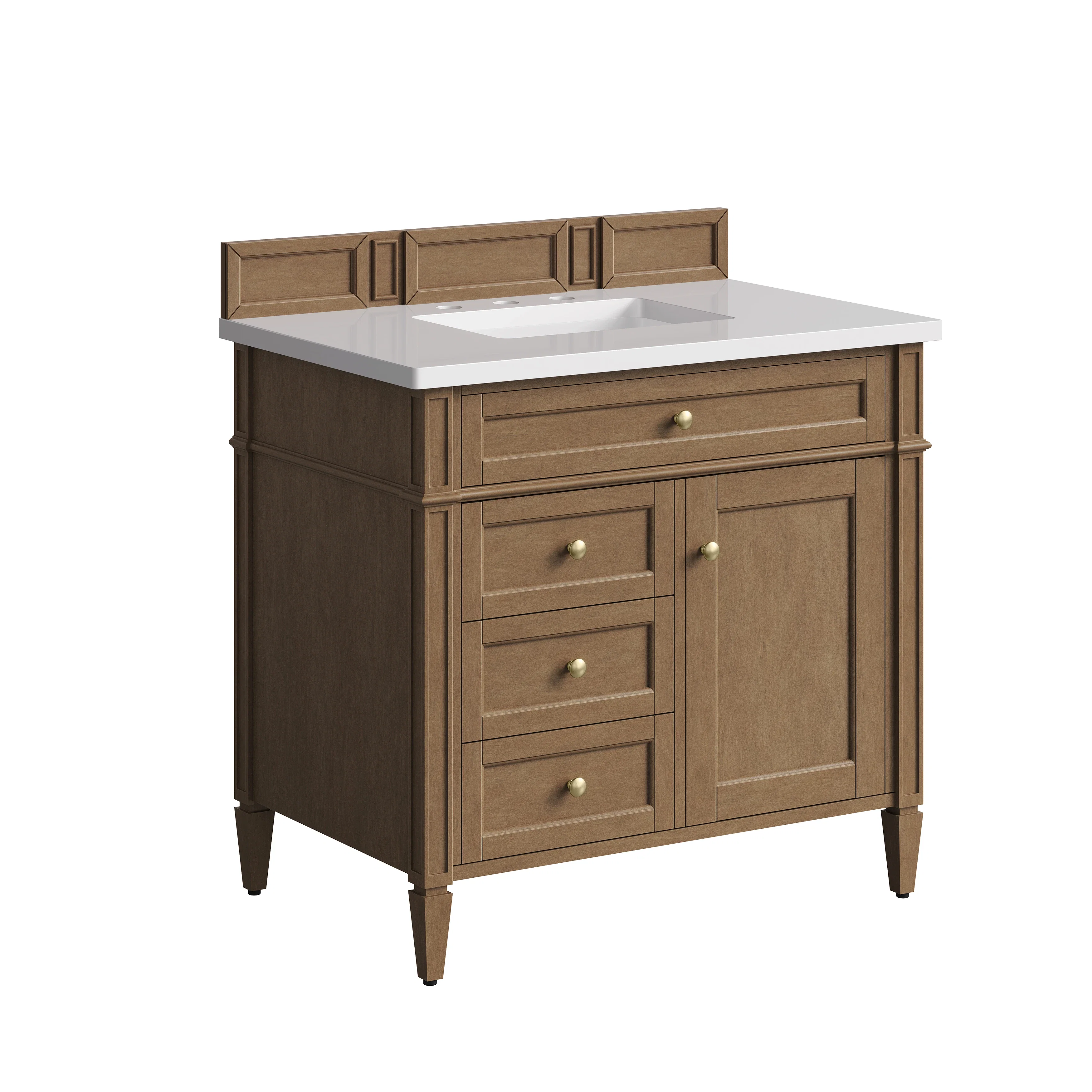 Brittany 36" Single Vanity, Pecan w/ 3 CM White Zeus Silestone Top