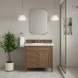 Brittany 36" Single Vanity, Pecan w/ 3 CM White Zeus Silestone Top