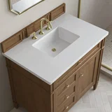 Brittany 36" Single Vanity, Pecan w/ 3 CM White Zeus Silestone Top