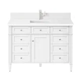 Brittany 48" Single Vanity, Bright White w/ Single Hole 3 CM White Zeus Silestone Top & Backsplash