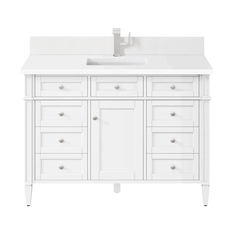Brittany 48" Single Vanity, Bright White w/ Single Hole 3 CM White Zeus Silestone Top & Backsplash