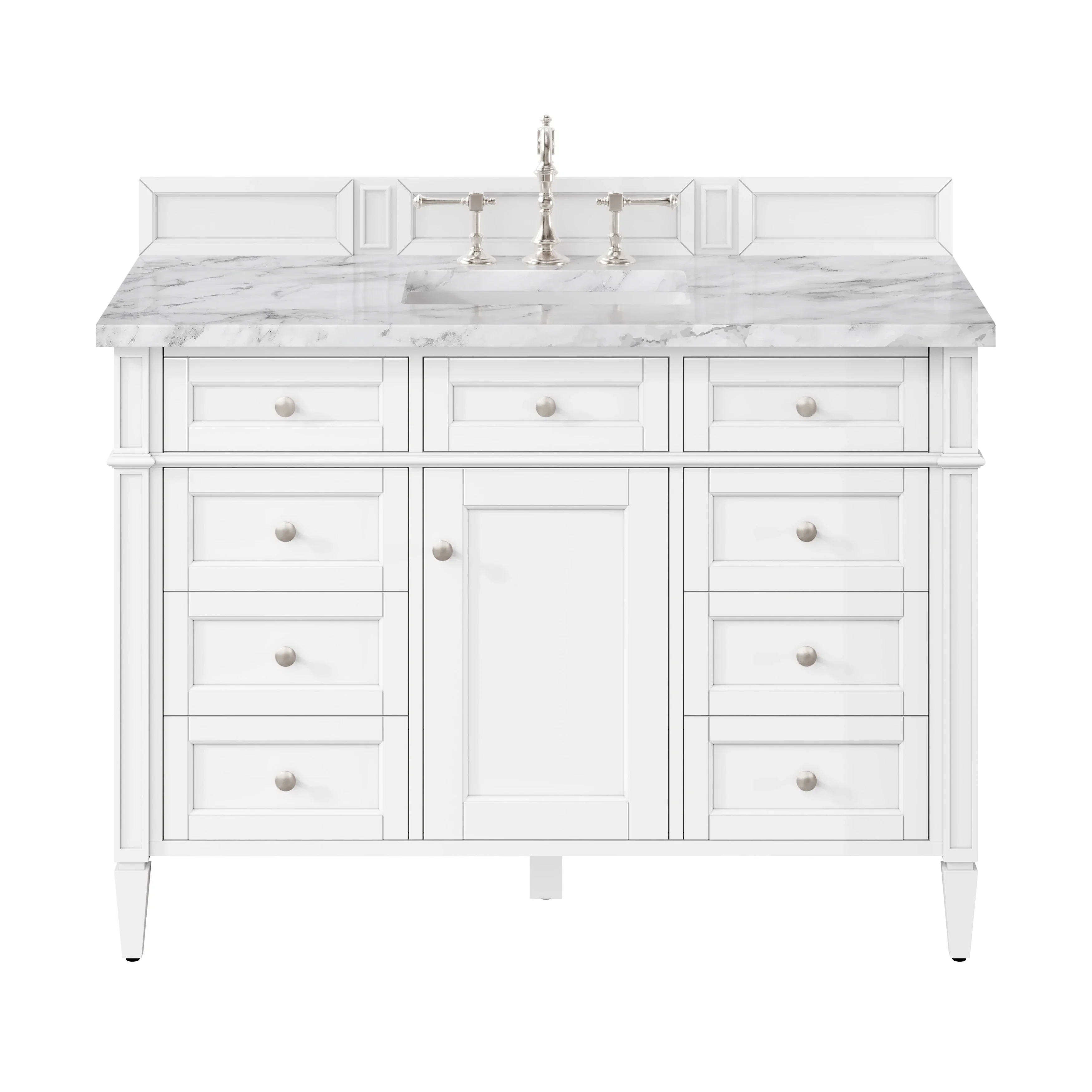 Brittany 48" Single Vanity, Bright White w/ 3 CM Carrara Marble Top