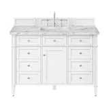 Brittany 48" Single Vanity, Bright White w/ 3 CM Carrara Marble Top