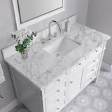 Brittany 48" Single Vanity, Bright White w/ 3 CM Carrara Marble Top