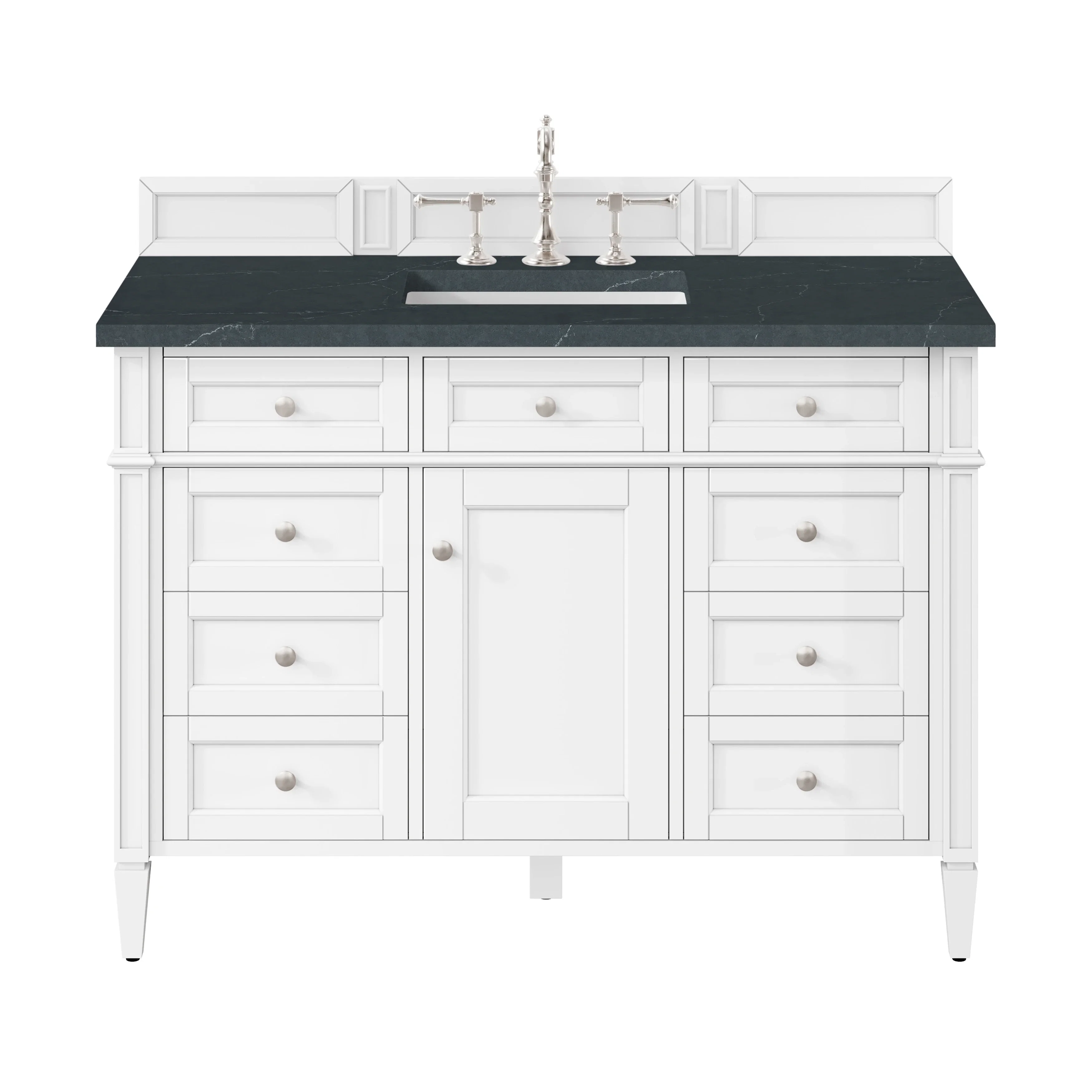 Brittany 48" Single Vanity, Bright White w/ 3 CM Charcoal Soapstone Silestone Top