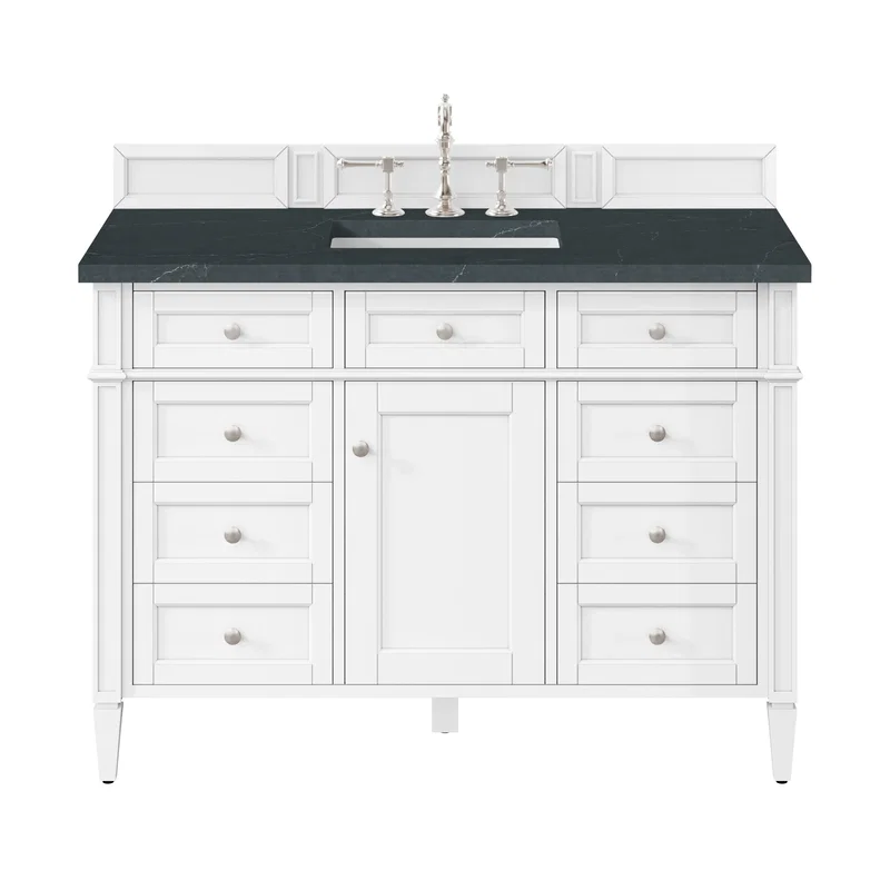 Brittany 48" Single Vanity, Bright White w/ 3 CM Charcoal Soapstone Silestone Top