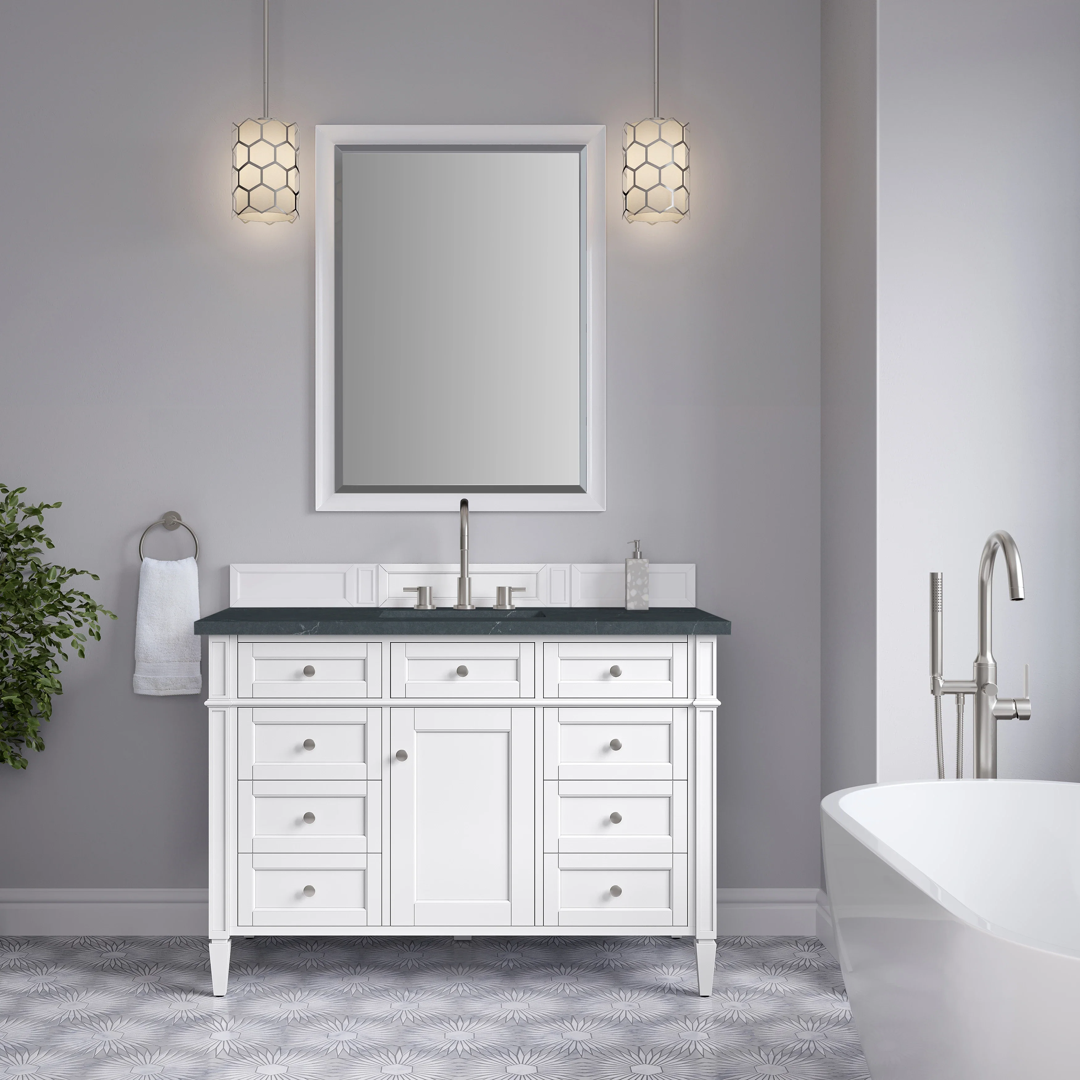 Brittany 48" Single Vanity, Bright White w/ 3 CM Charcoal Soapstone Silestone Top