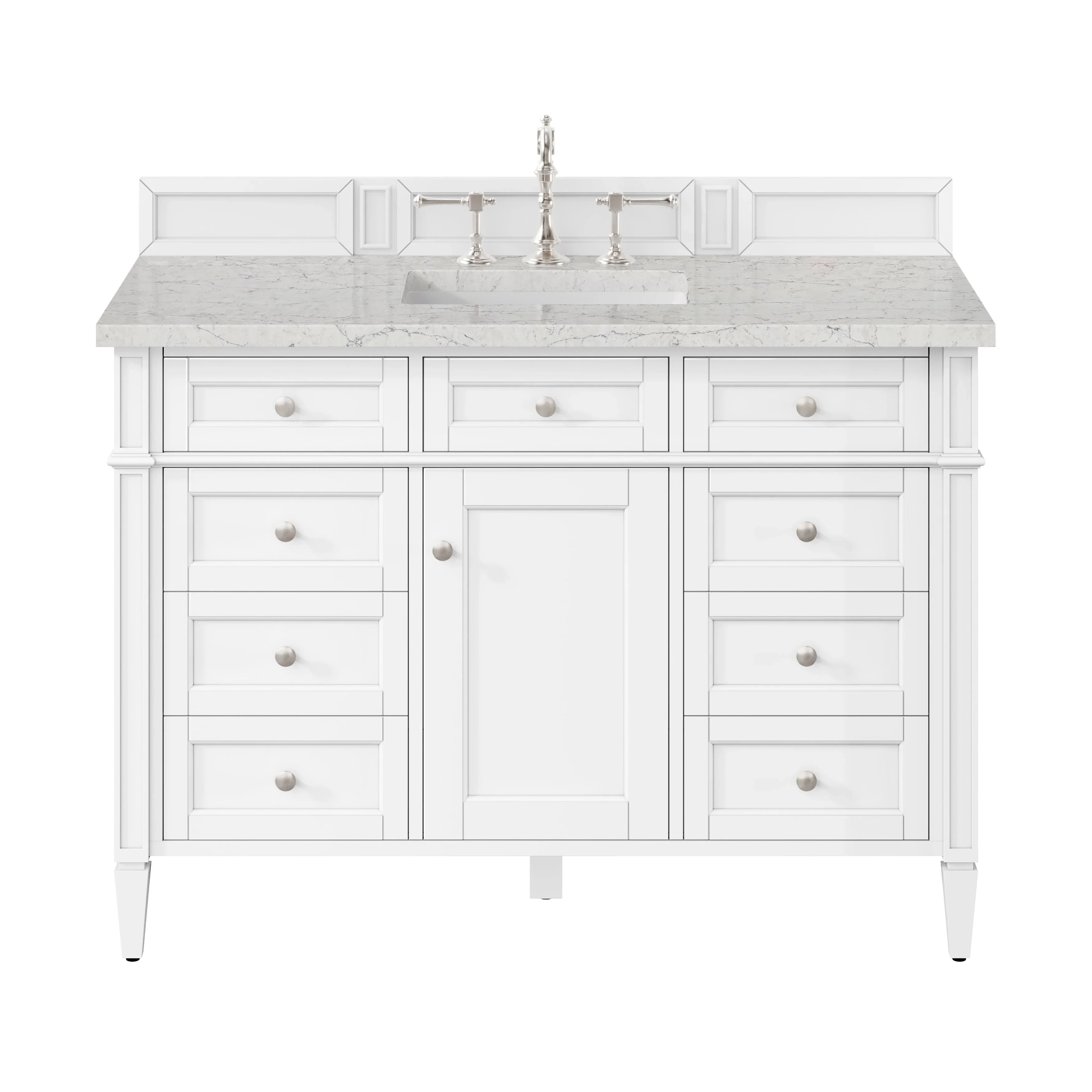 Brittany 48" Single Vanity, Bright White w/ 3 CM Eternal Jasmine Pearl Silestone Top