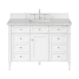 Brittany 48" Single Vanity, Bright White w/ 3 CM Eternal Jasmine Pearl Silestone Top
