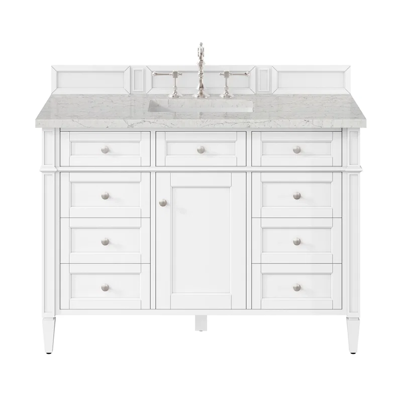 Brittany 48" Single Vanity, Bright White w/ 3 CM Eternal Jasmine Pearl Silestone Top