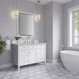 Brittany 48" Single Vanity, Bright White w/ 3 CM Eternal Jasmine Pearl Silestone Top