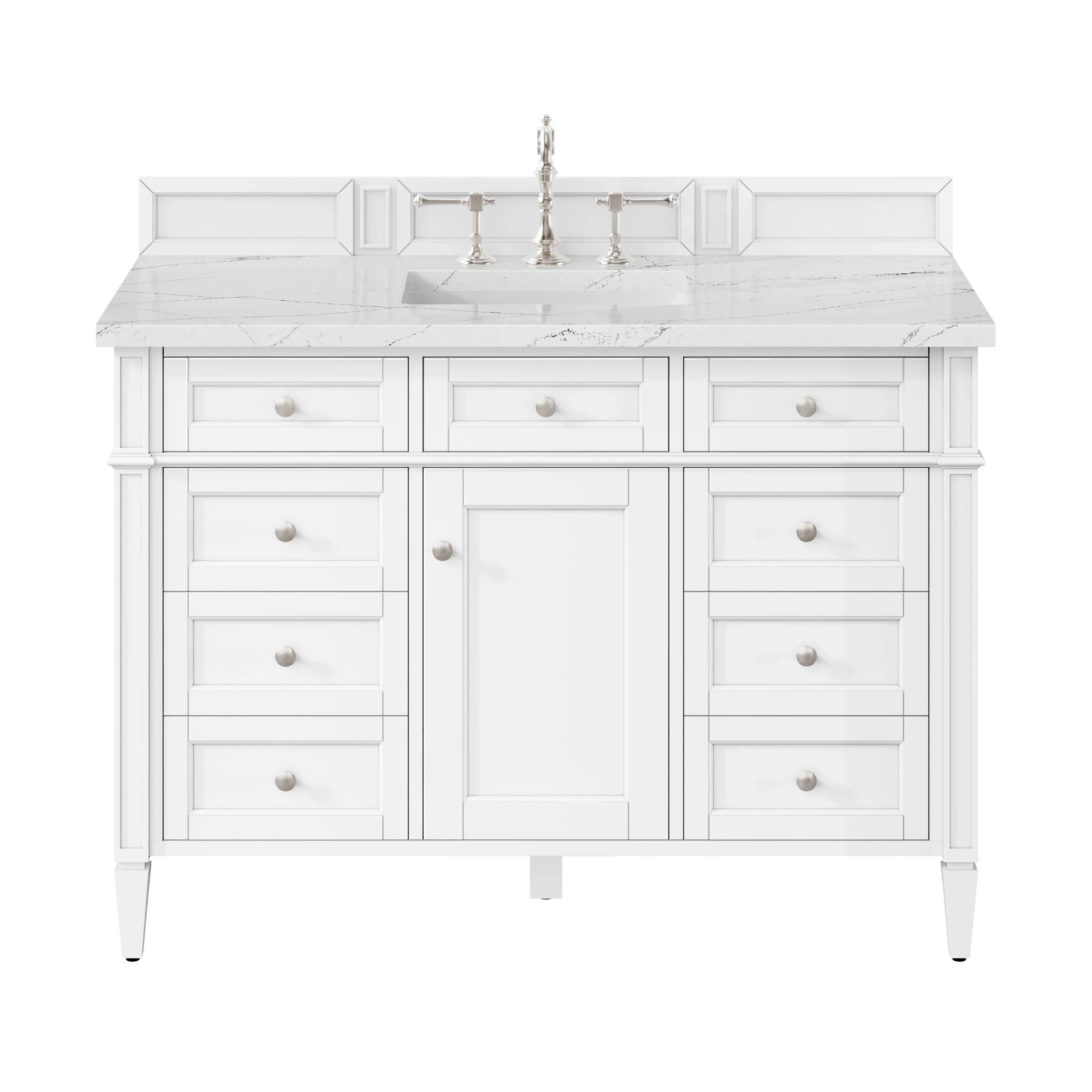 Brittany 48" Single Vanity, Bright White w/ 3 CM Ethereal Noctis Silestone Top