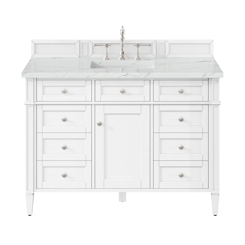 Brittany 48" Single Vanity, Bright White w/ 3 CM Ethereal Noctis Silestone Top