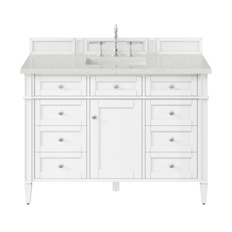 Brittany 48" Single Vanity, Bright White w/ 3 CM Lime Delight Silestone Top