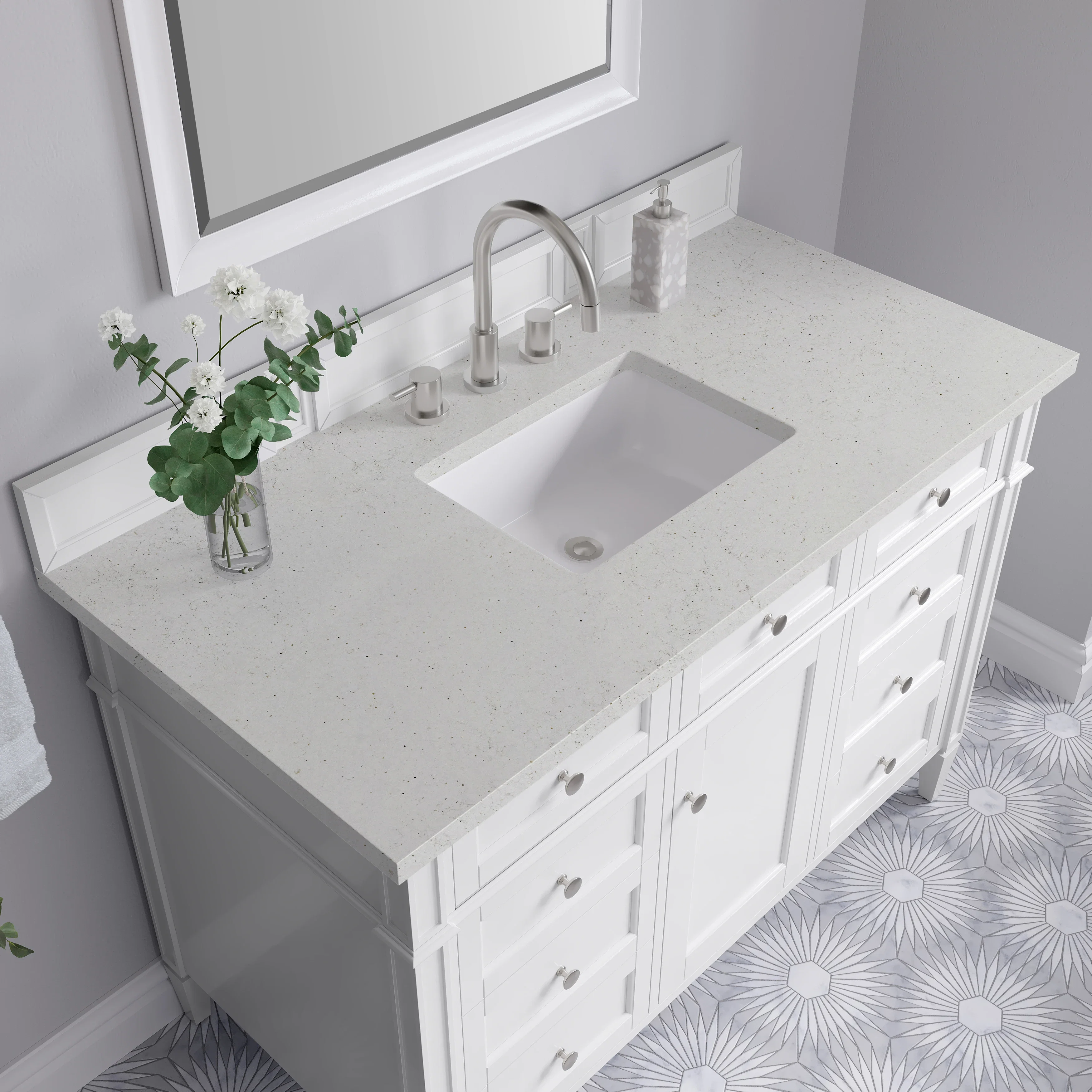 Brittany 48" Single Vanity, Bright White w/ 3 CM Lime Delight Silestone Top