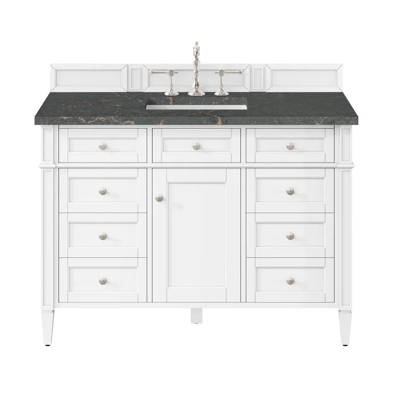 Brittany 48" Single Vanity, Bright White w/ 3 CM Parisien Bleu Silestone Top