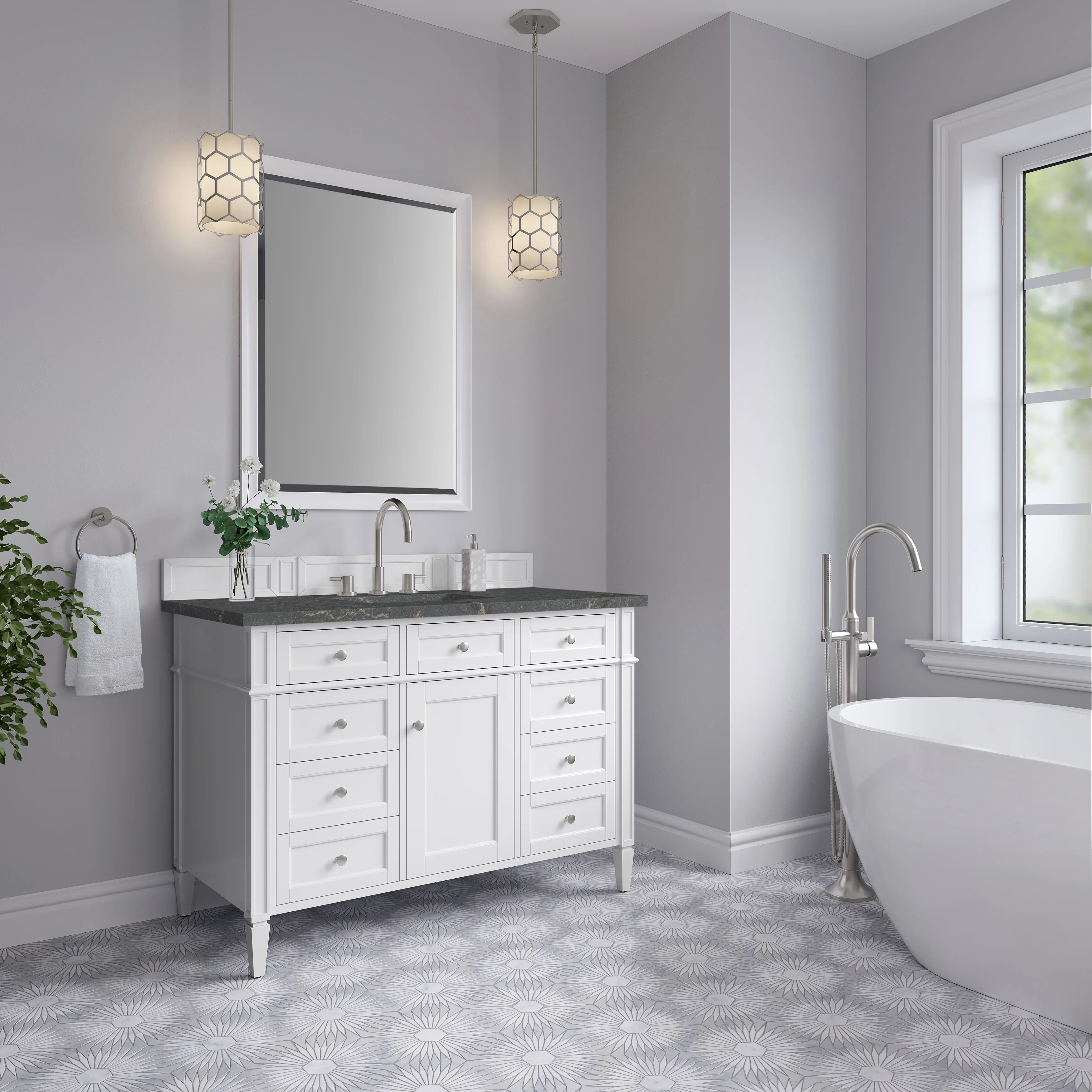 Brittany 48" Single Vanity, Bright White w/ 3 CM Parisien Bleu Silestone Top
