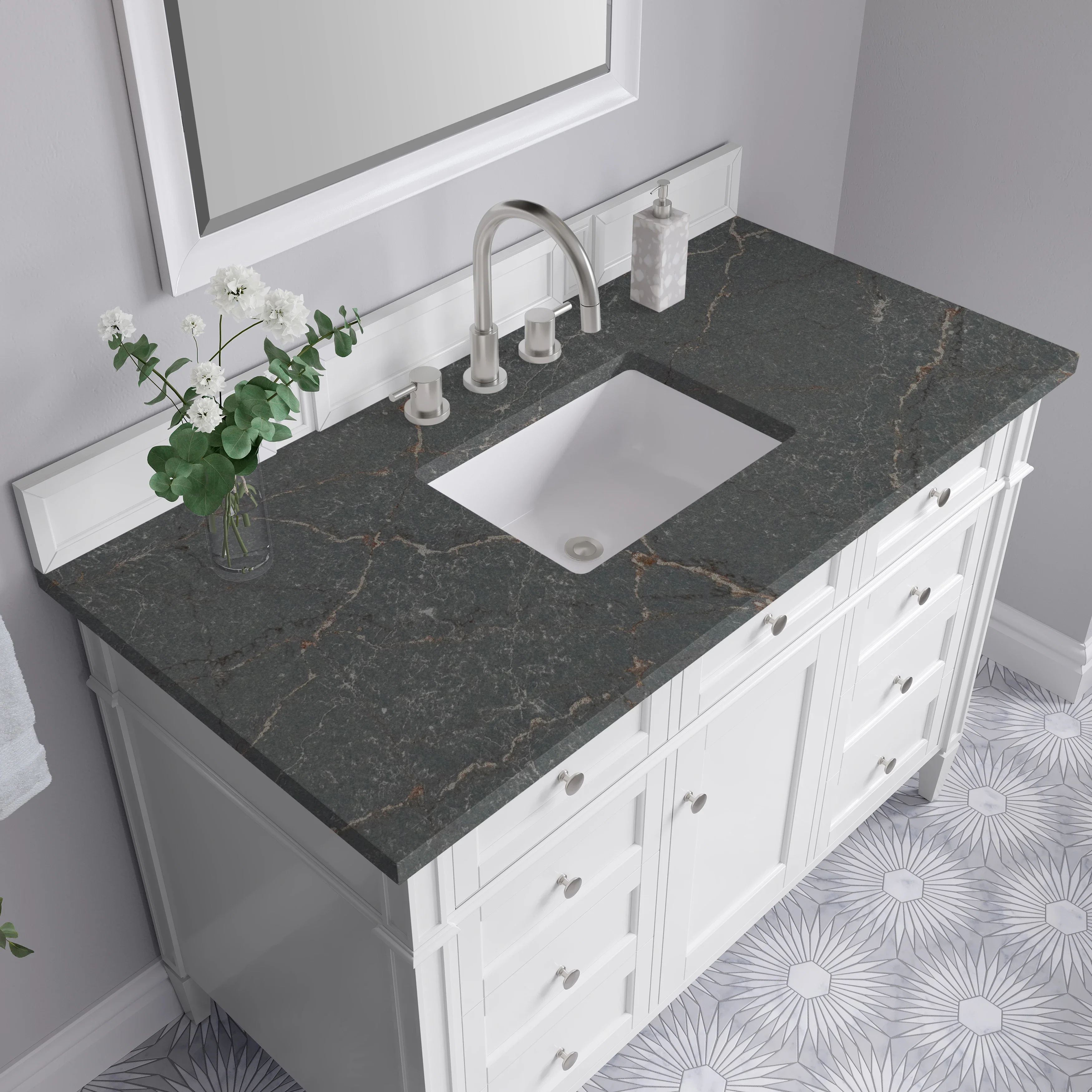 Brittany 48" Single Vanity, Bright White w/ 3 CM Parisien Bleu Silestone Top