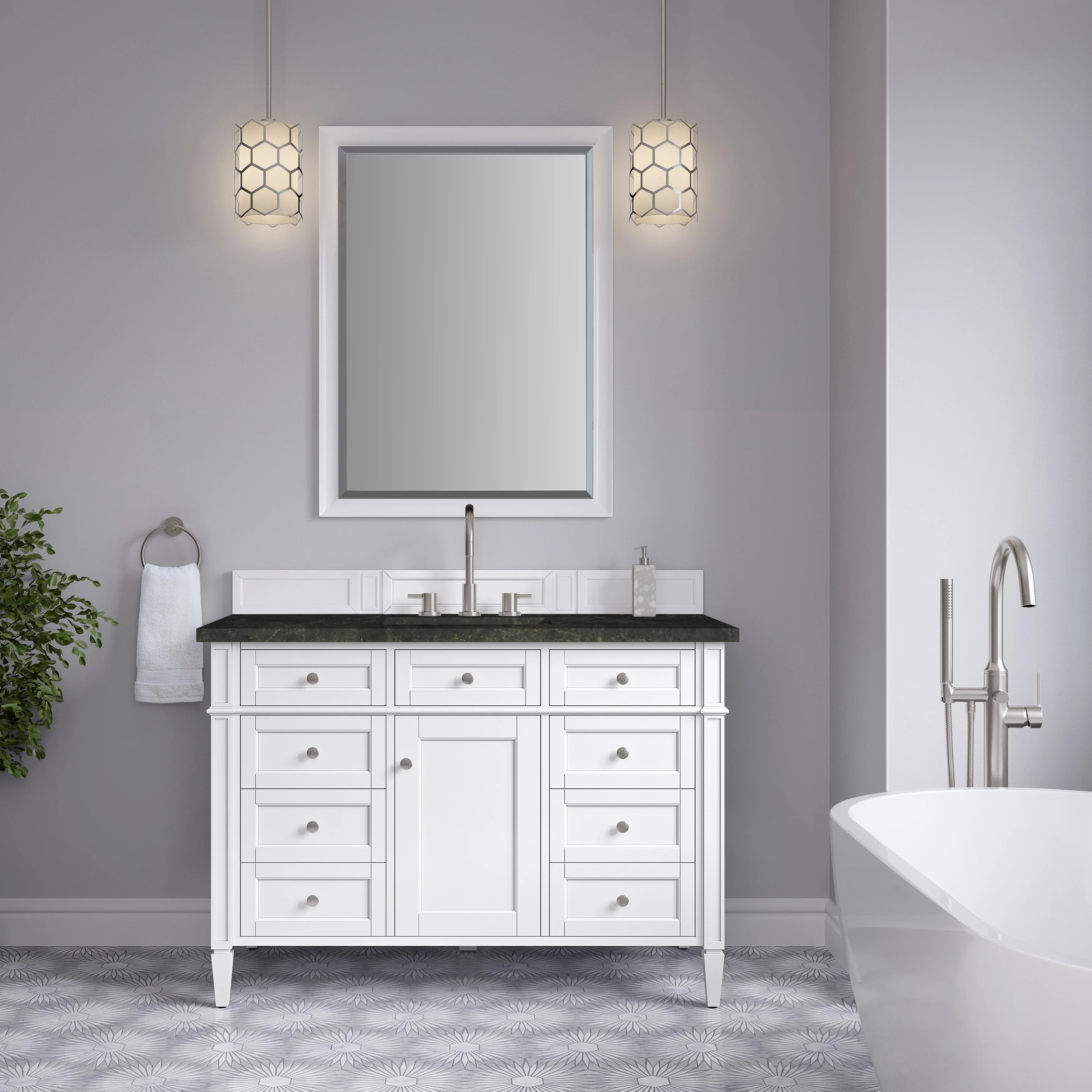 Brittany 48" Single Vanity in Bright White, w/ 3 CM Phantome Eclos Top