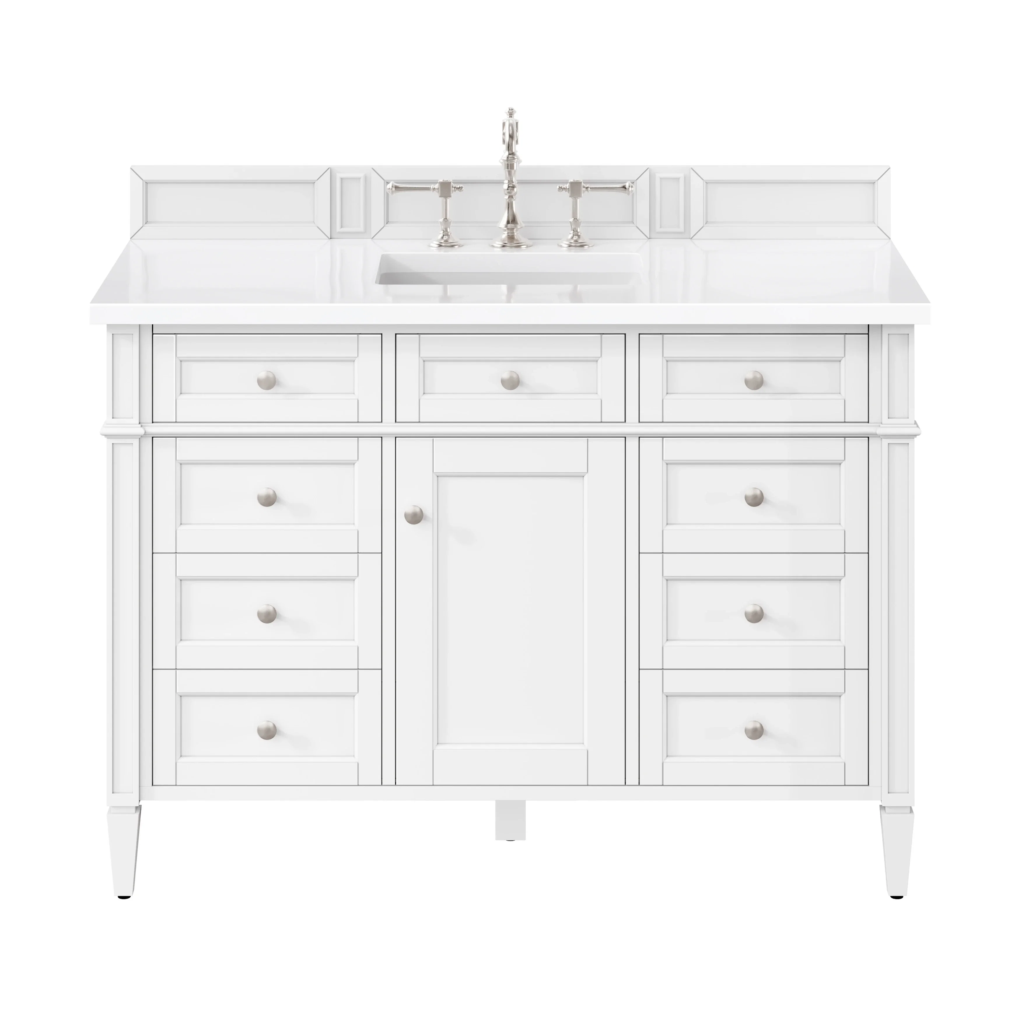 Brittany 48" Single Vanity, Bright White w/ 3 CM White Zeus Silestone Top