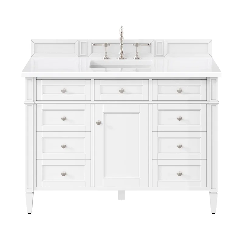 Brittany 48" Single Vanity, Bright White w/ 3 CM White Zeus Silestone Top