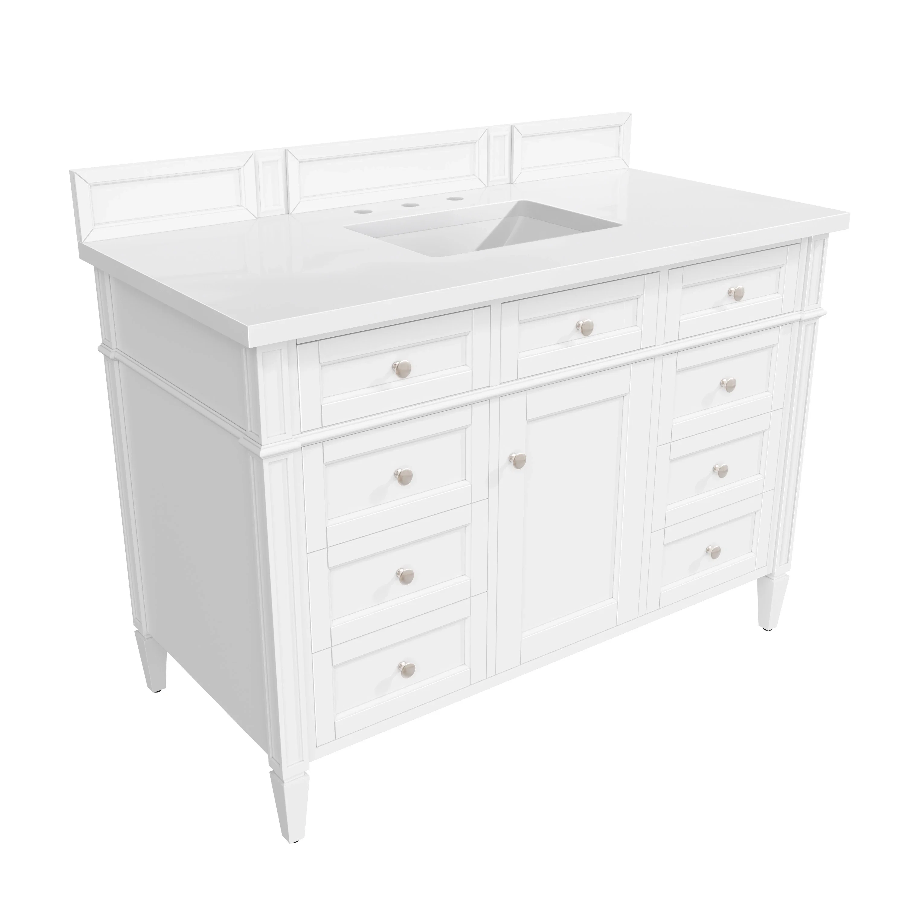 Brittany 48" Single Vanity, Bright White w/ 3 CM White Zeus Silestone Top