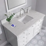 Brittany 48" Single Vanity, Bright White w/ 3 CM Eternal Jasmine Pearl Silestone Top w/FreePower Wireless Charger