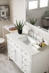 Brittany 48" Single Vanity, Bright White w/ 3 CM Eternal Jasmine Pearl Silestone Top w/FreePower Wireless Charger