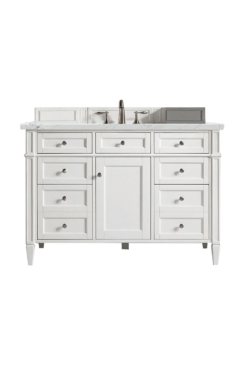 Brittany 48" Single Vanity, Bright White w/ 3 CM Ethereal Noctis Silestone Top w/FreePower Wireless Charger