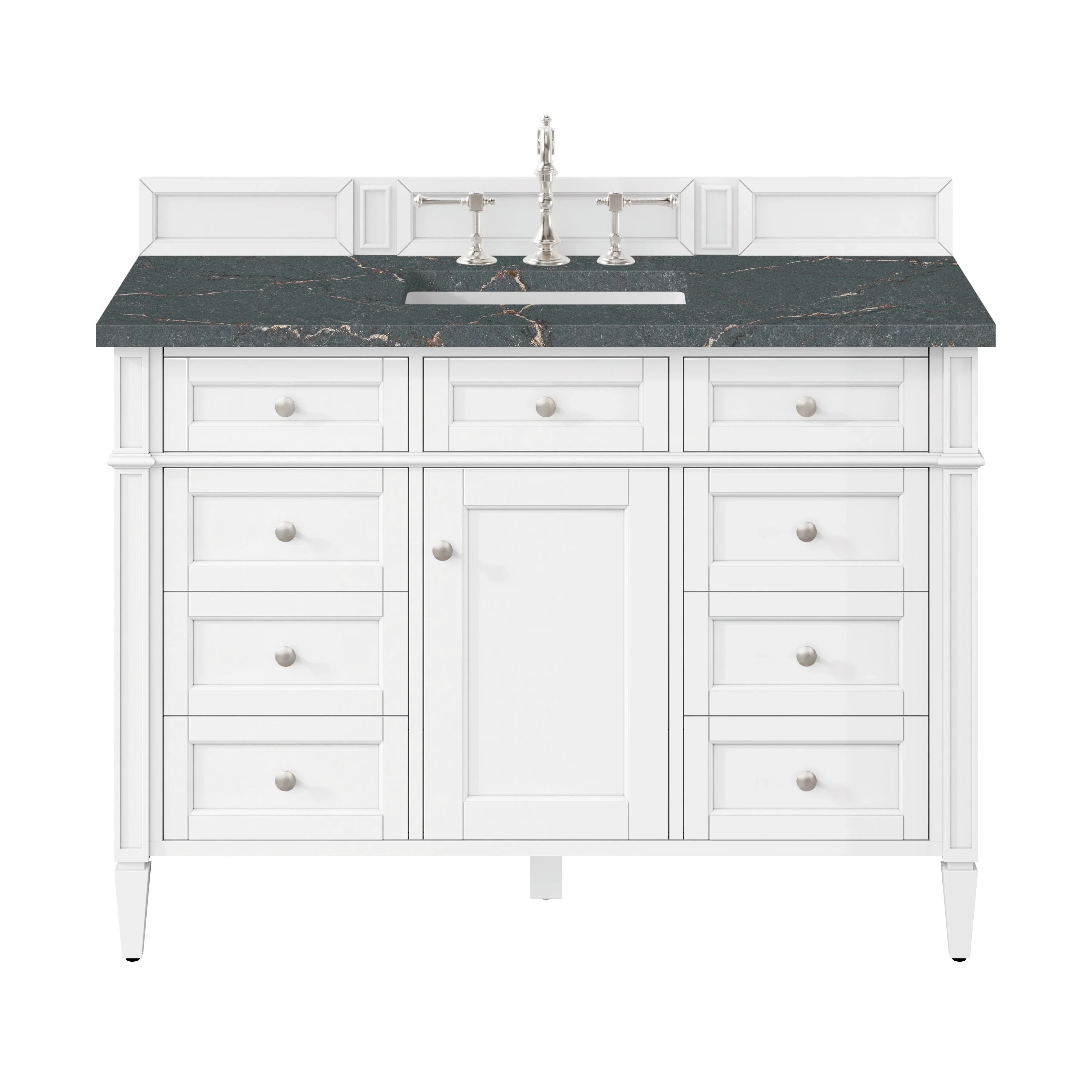Brittany 48" Single Vanity, Bright White w/ 3 CM Parisien Bleu Silestone Top w/FreePower Wireless Charger