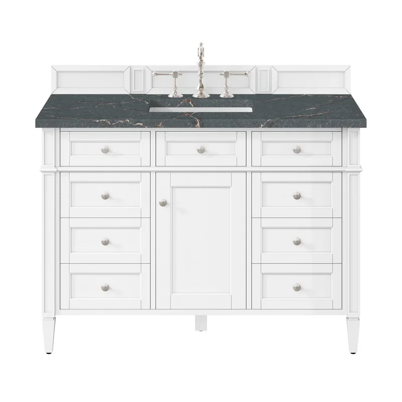 Brittany 48" Single Vanity, Bright White w/ 3 CM Parisien Bleu Silestone Top w/FreePower Wireless Charger