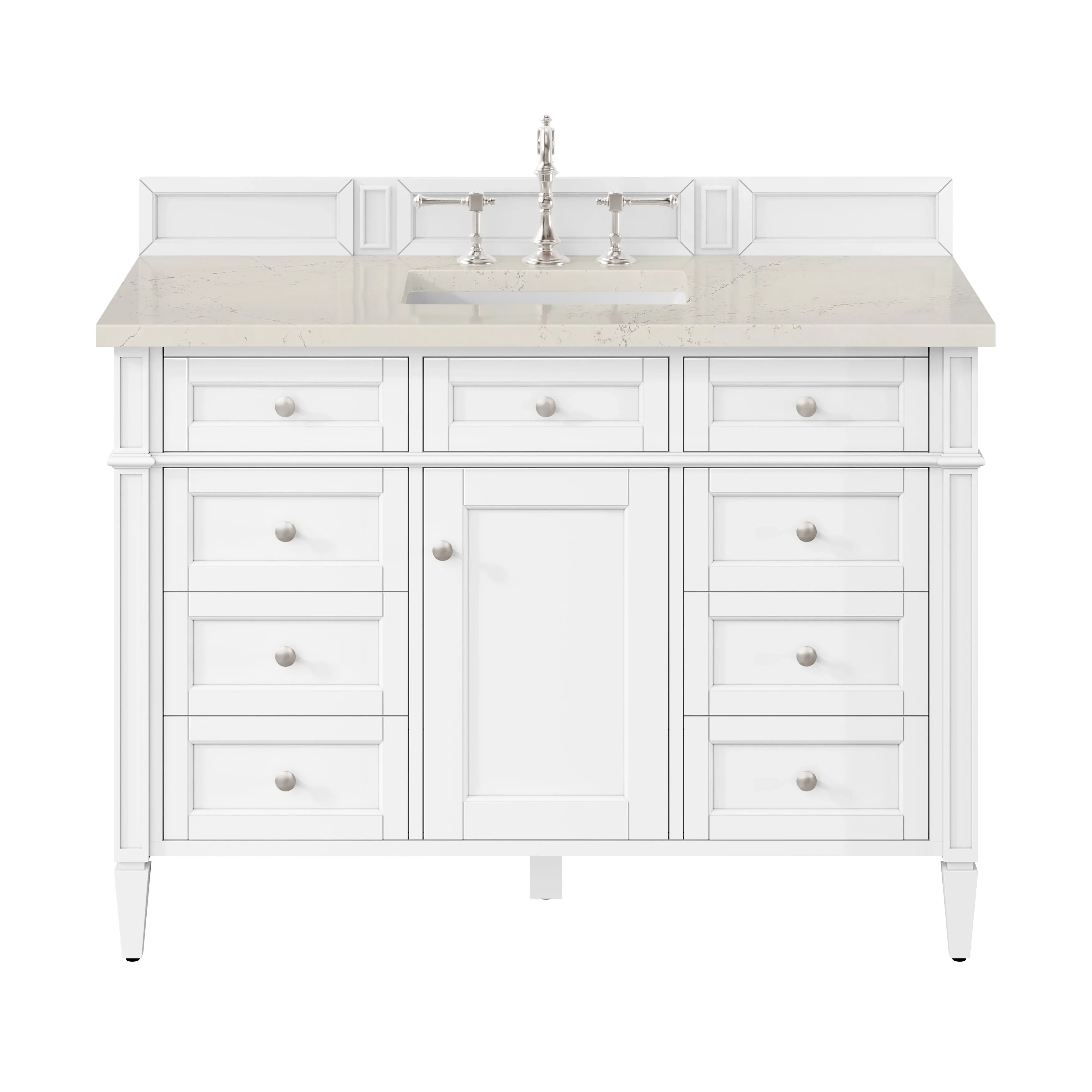 Brittany 48" Single Vanity in Bright White, w/ 3 CM Siberian Silestone Top w/FreePower Wireless Charger