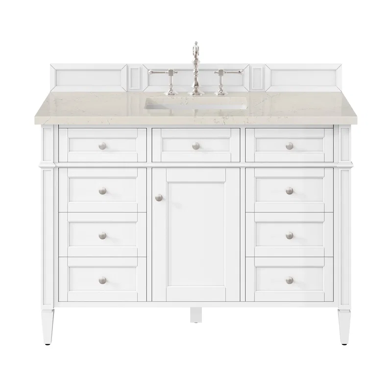 Brittany 48" Single Vanity in Bright White, w/ 3 CM Siberian Silestone Top w/FreePower Wireless Charger