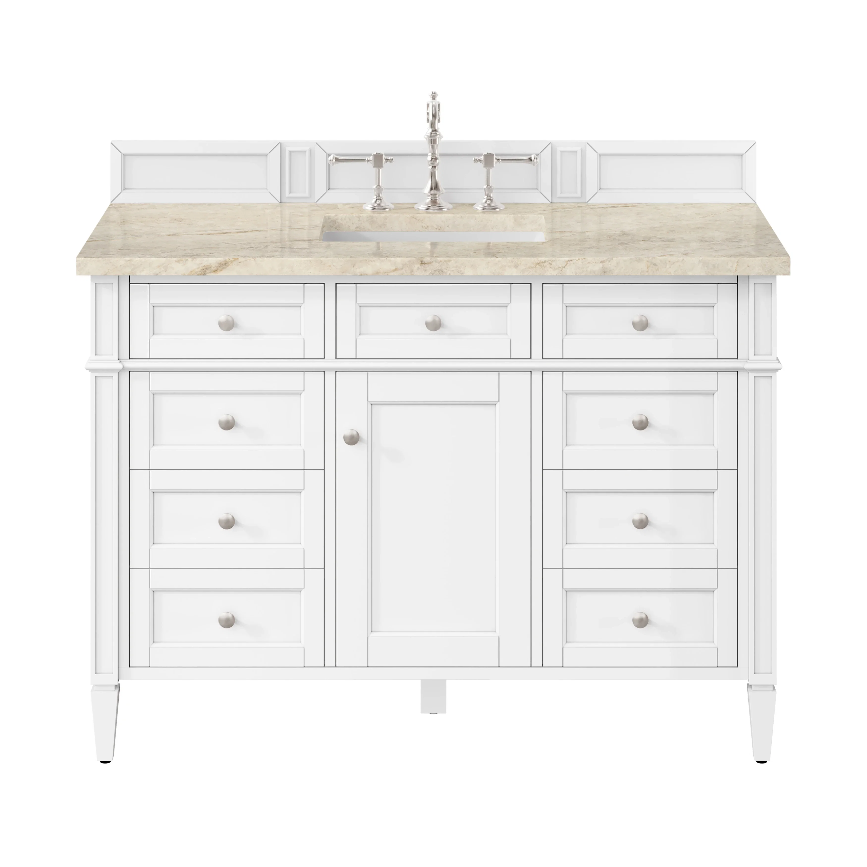 Brittany 48" Single Vanity in Bright White, w/ 3 CM Tajnar Eclos Top w/FreePower Wireless Charger
